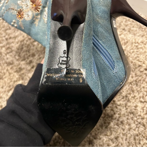 Faithfull the Brand Blue Embroidered Heeled Boots - Picture 10 of 16